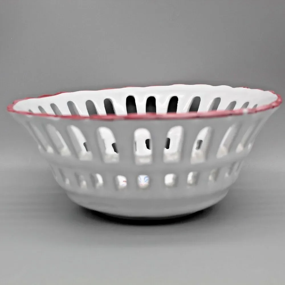 Hand Painted Ceramic Pottery Lattice Reticulated Bowl Dish Vintage RC & Cal